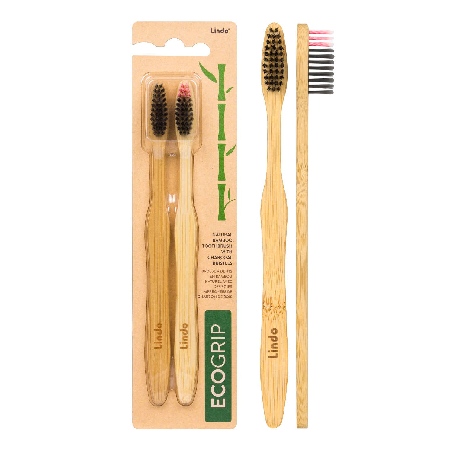Lindo EcoGrip Bamboo Toothbrush - 2pcs/pk