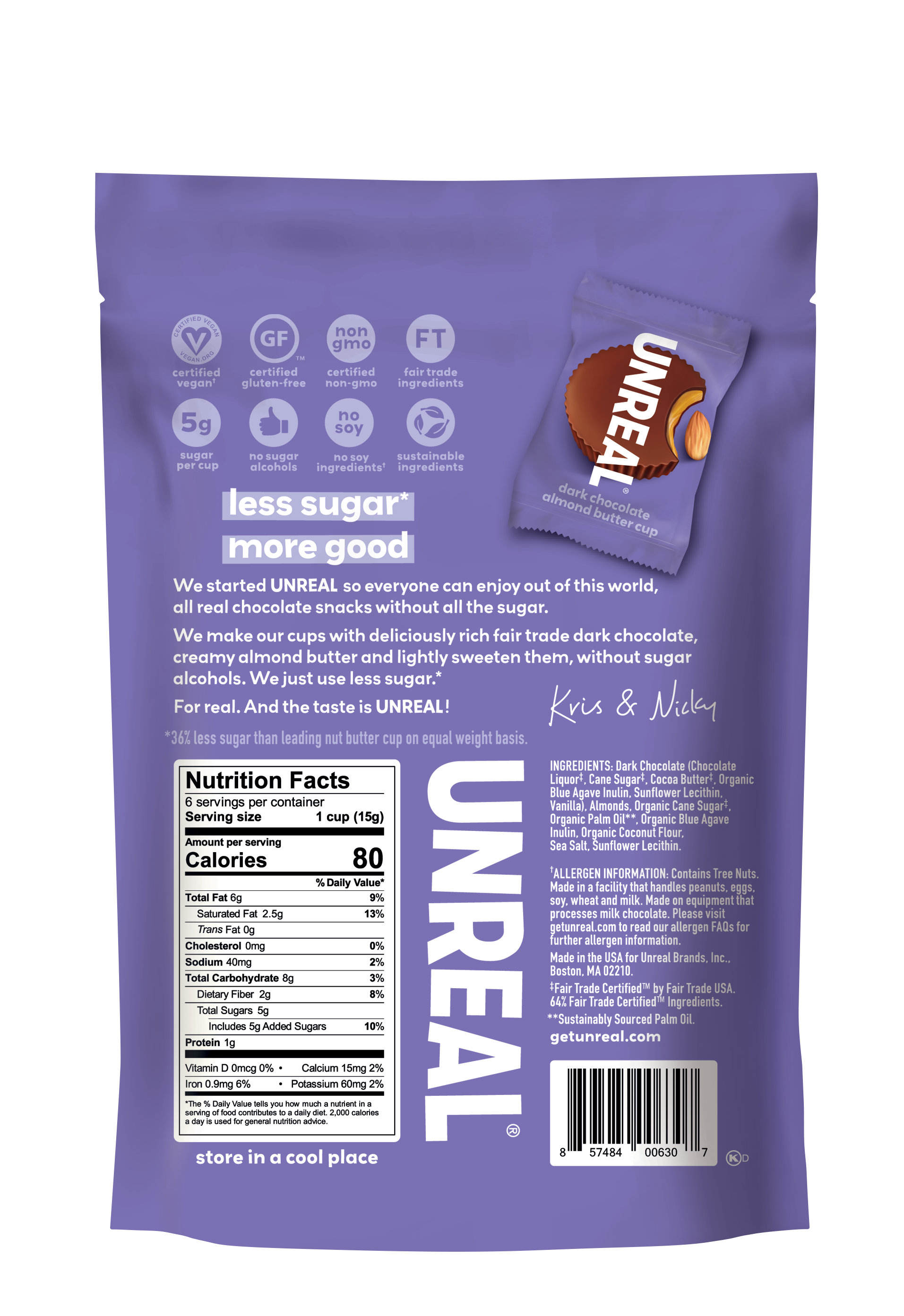 Dark Chocolate Almond Butter Cups - 6 Bag Case