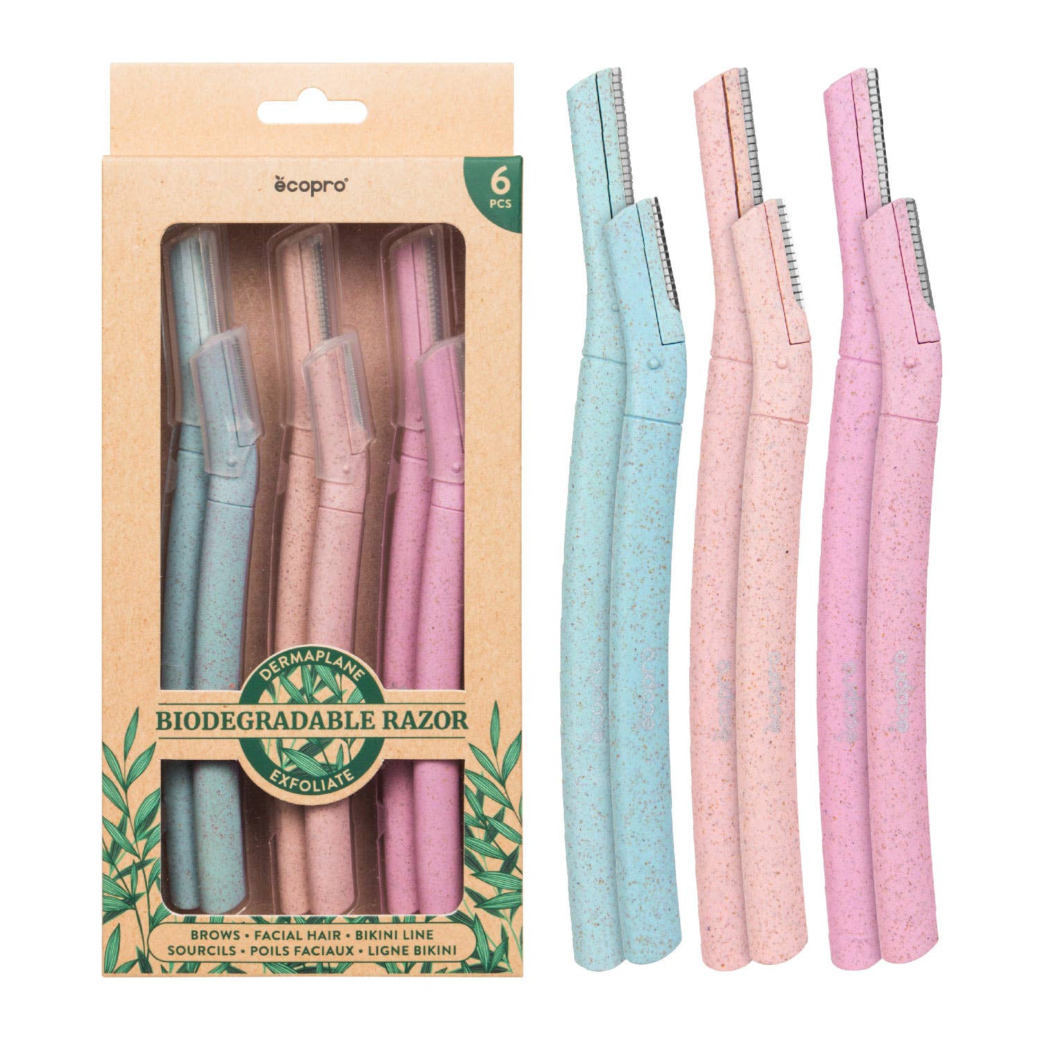 EcoPro Biodegradable Razor - For Face and Eyebrows - 6pcs/pk
