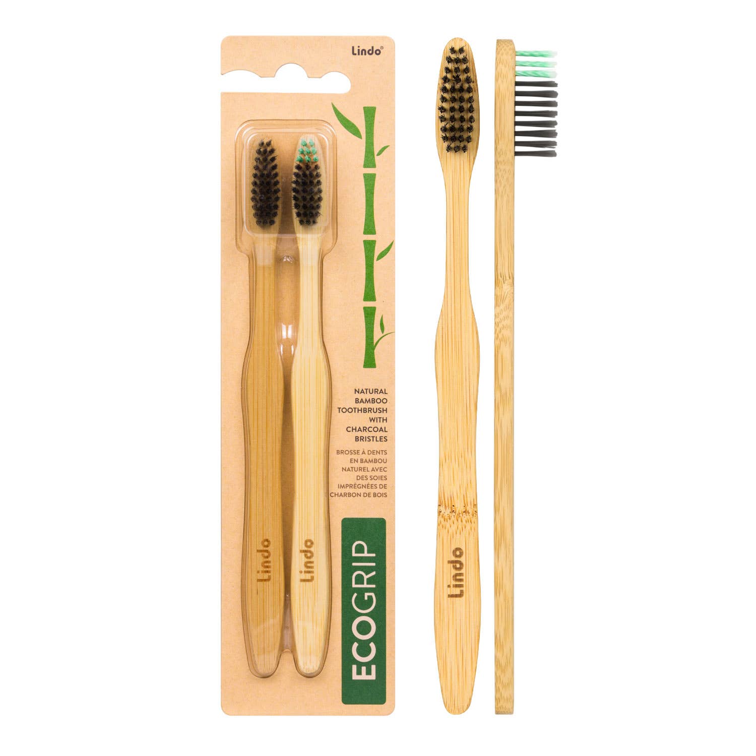 Lindo EcoGrip Bamboo Toothbrush - 2pcs/pk