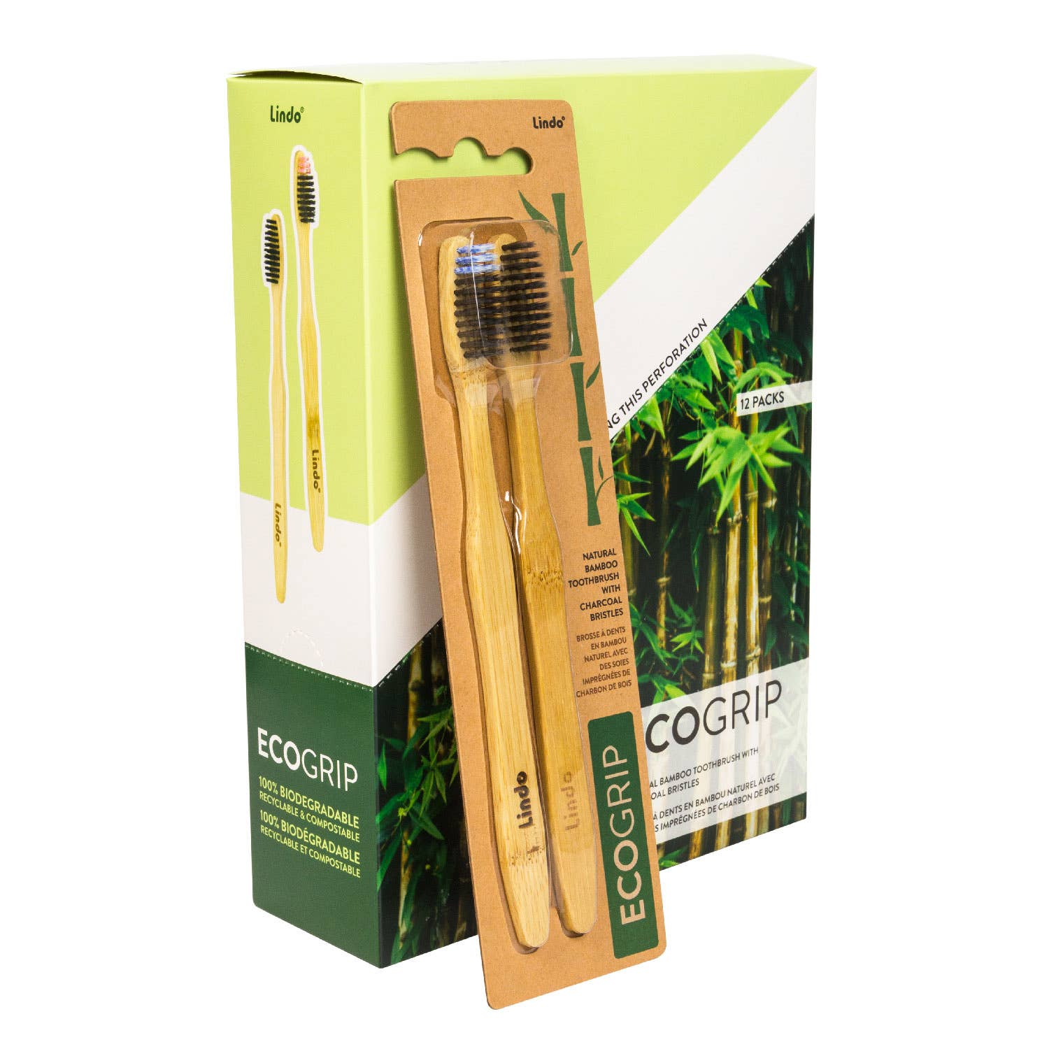 Lindo EcoGrip Bamboo Toothbrush - 2pcs/pk